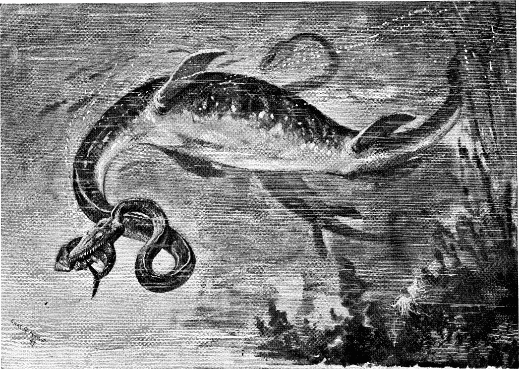 تصویری قدیمی از Elasmosaurus، طراحی با کاغذ و مداد.