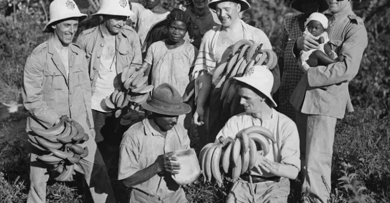 سربازان استعماری در مزرعه موز