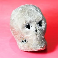 این جمجمه مقوایی با کریستال‌های بوراکس می‌درخشد.