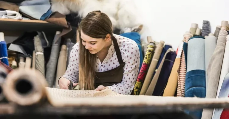 زنی که با پارچه کار می‌کند