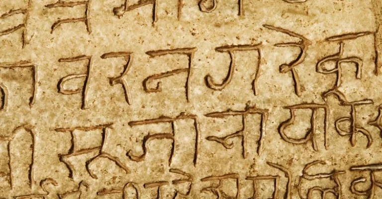 خط سانسکریت حک شده بر روی دیوار معبد