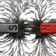 براده‌های آهن پاشیده شده بین دو آهنربای میله‌ای